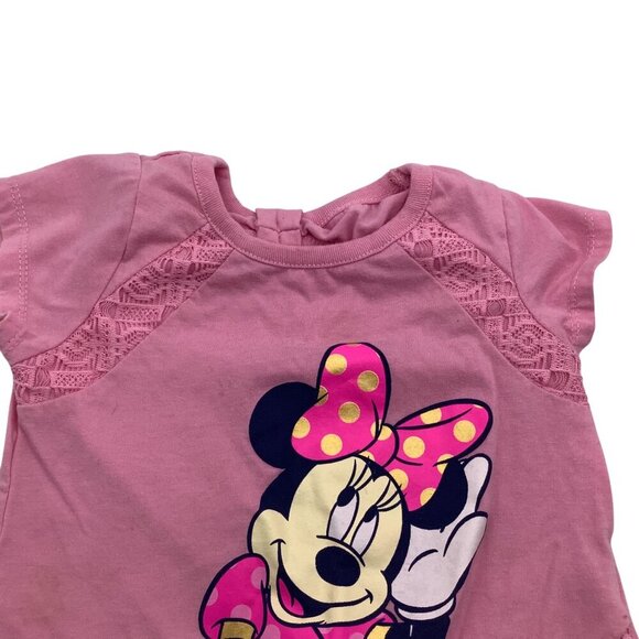 Disney Minnie Mouse Toddler Pink Shirt Lace Accents Size 4T Short Sleeve Cotton - Picture 9 of 11